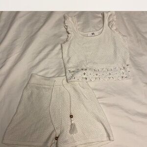 White Crochet Trim Tank and Shorts Set